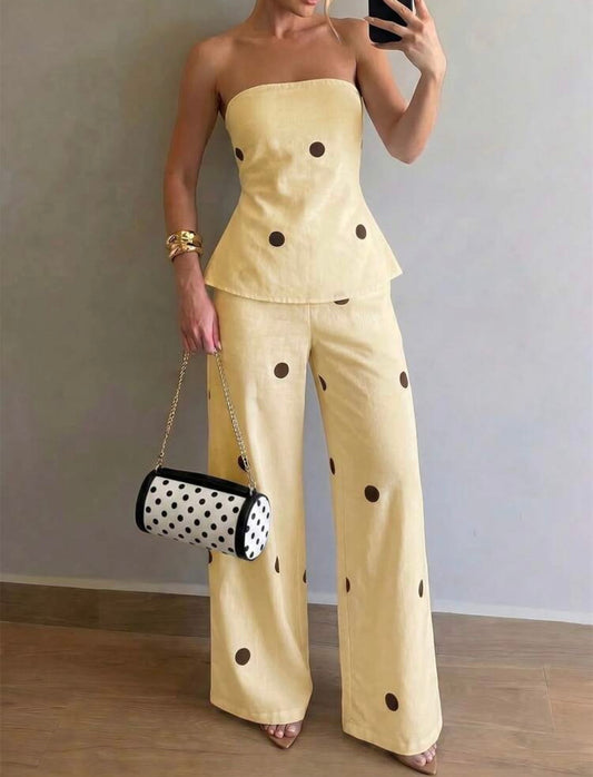 Butter yellow polka dots pants set