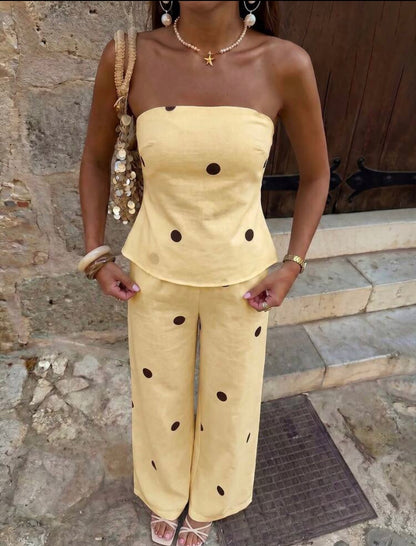 Butter yellow polka dots pants set