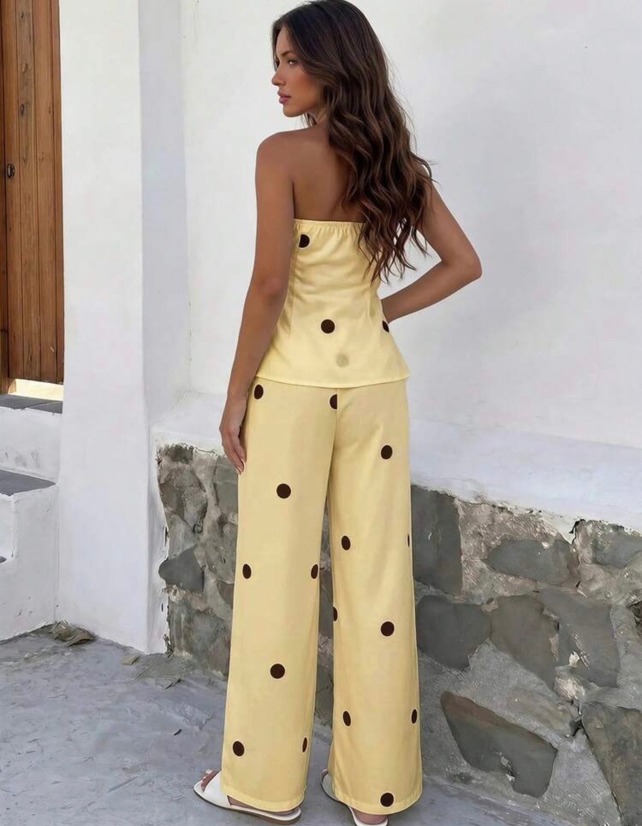 Butter yellow polka dots pants set