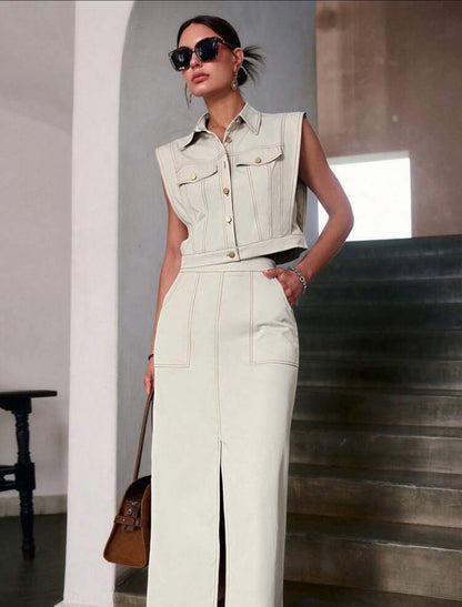 Light grey skirt & vest set