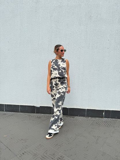 Cow printed pant & top set