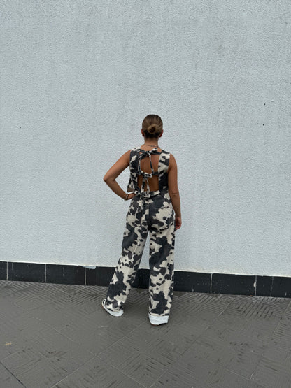 Cow printed pant & top set