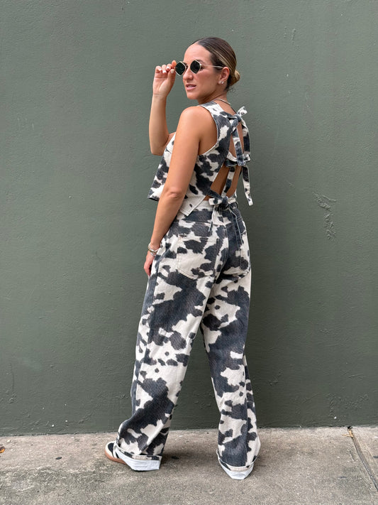 Cow printed pant & top set