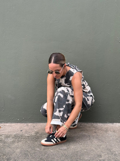 Cow printed pant & top set