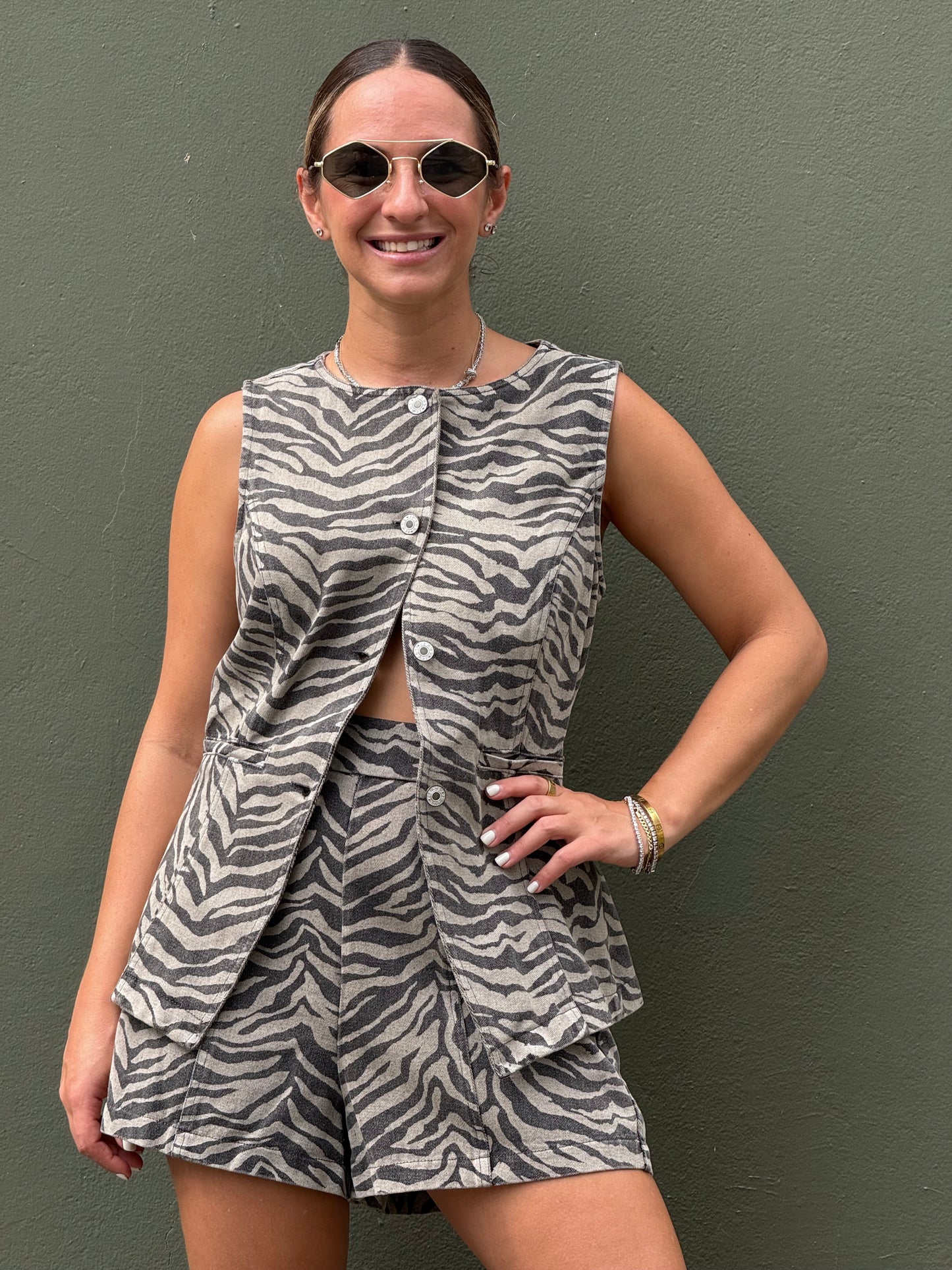 Zebra denim vest & shorts set