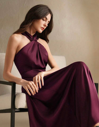 Wine Silky halter dress
