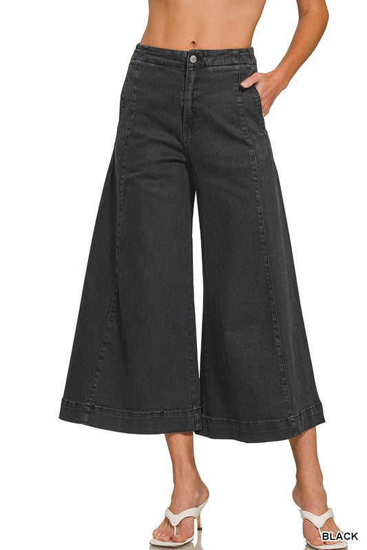Black flare denim pants