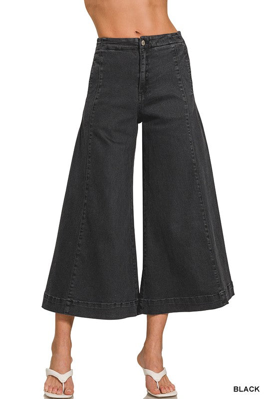 Black flare denim pants