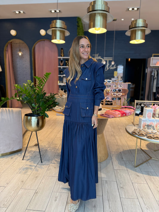 Denim stiched long sleeve dress