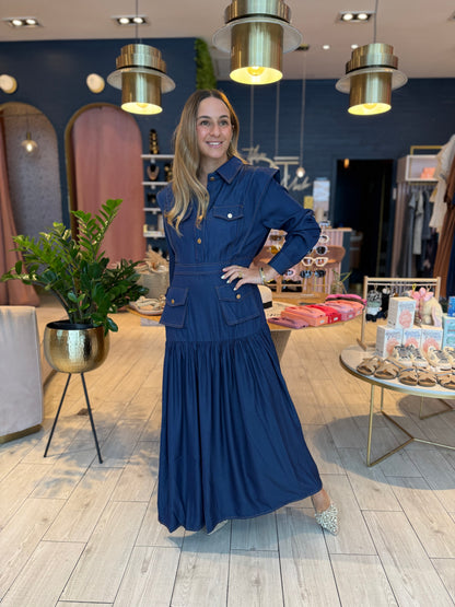 Denim stiched long sleeve dress