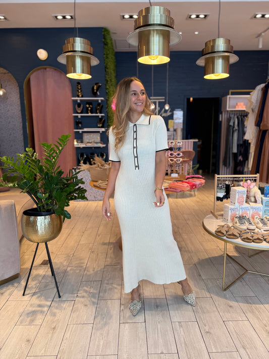 Cream & black ribbed dress
