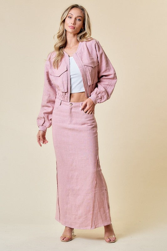 Pink linnen tzniut skirt set  5 marzo