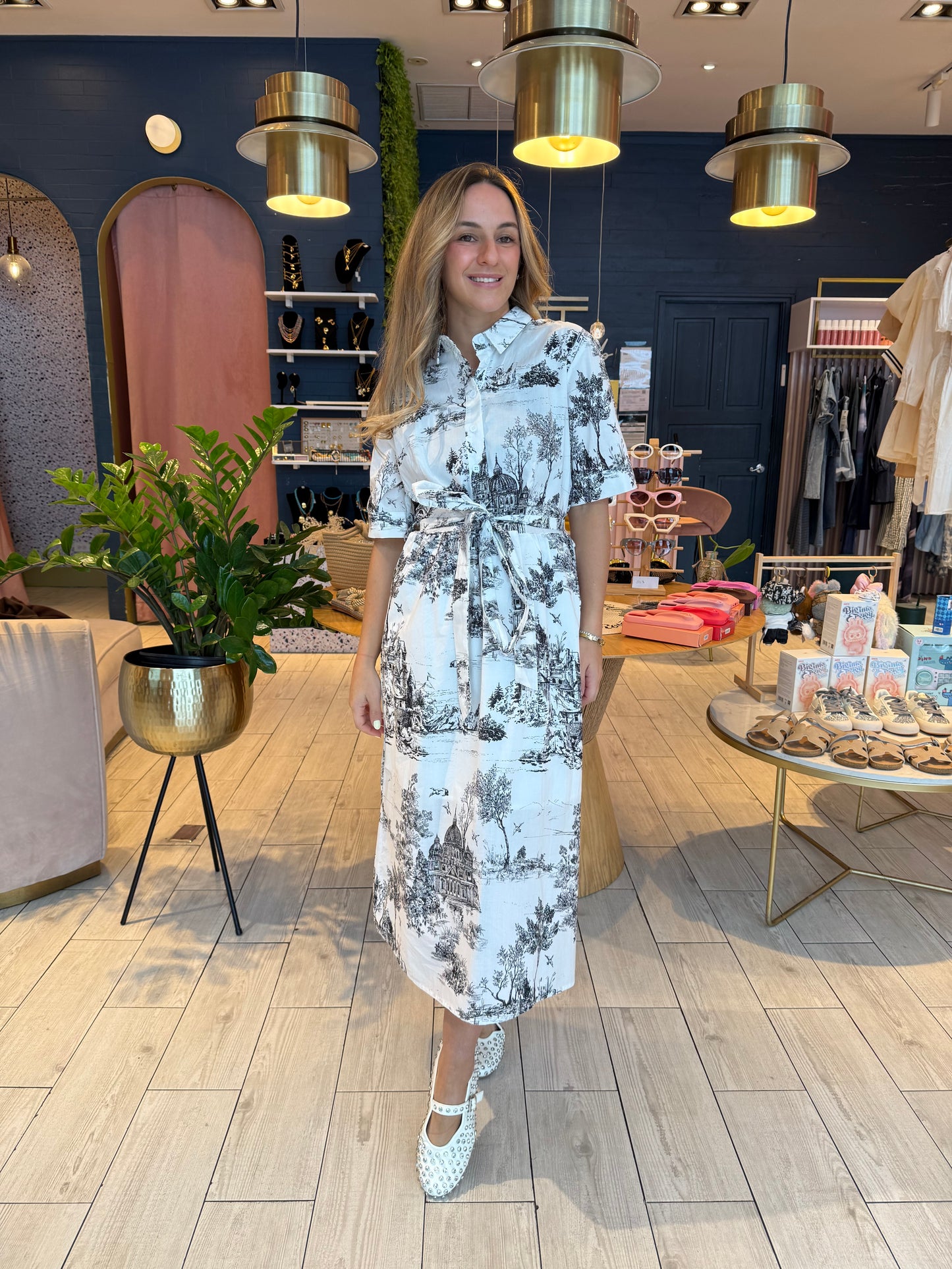 Black toile printed  midi dress