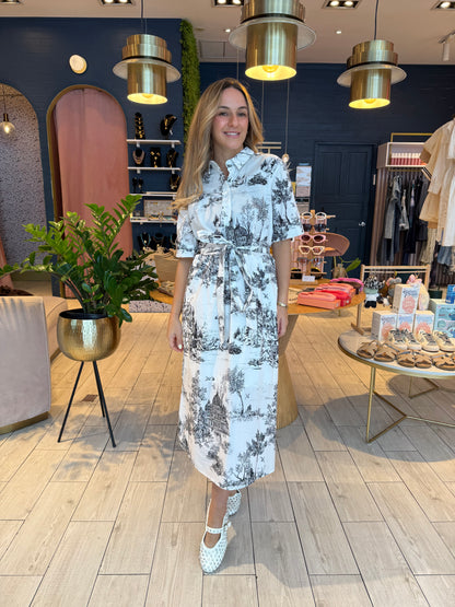 Black toile printed  midi dress