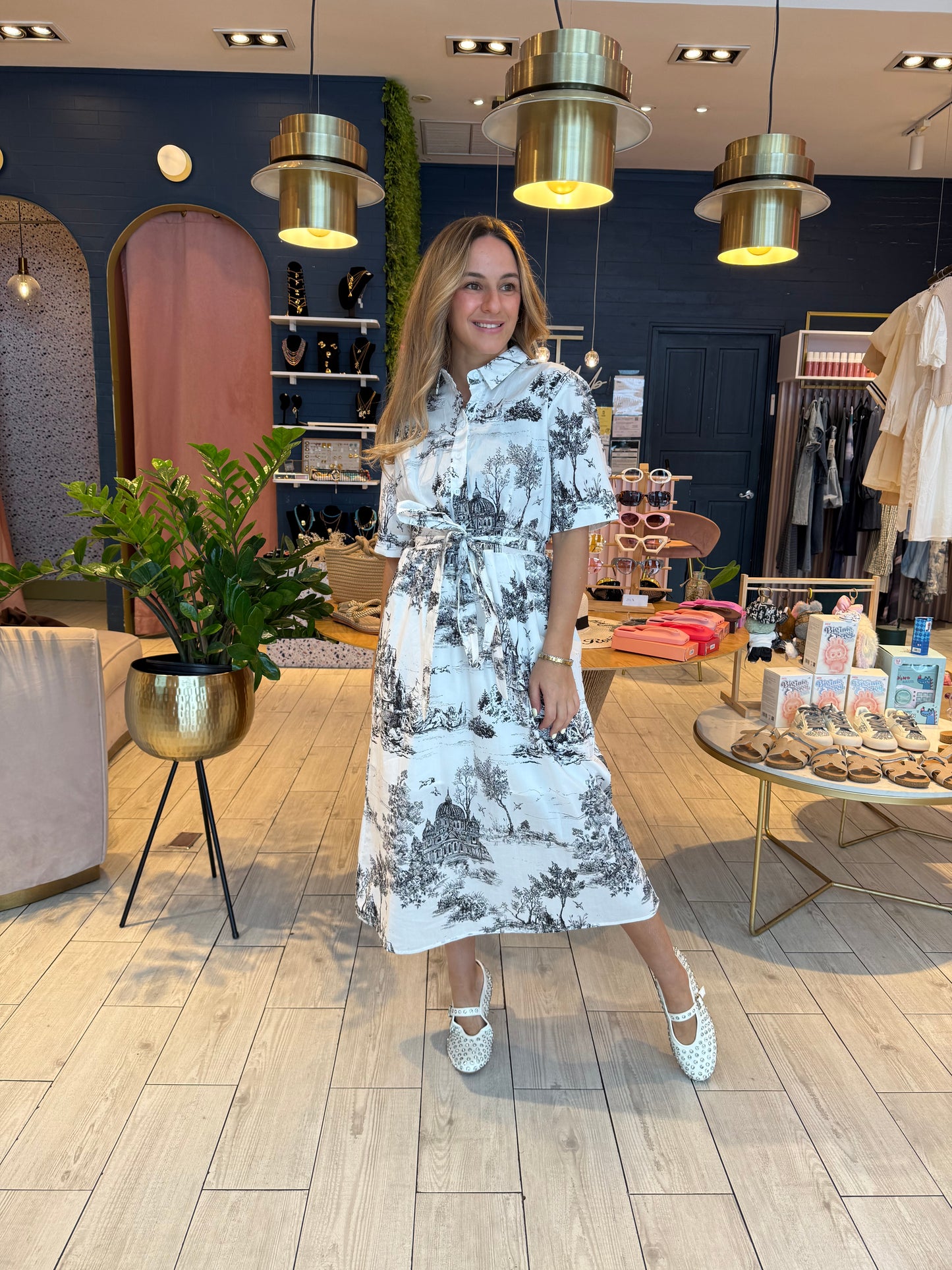 Black toile printed  midi dress