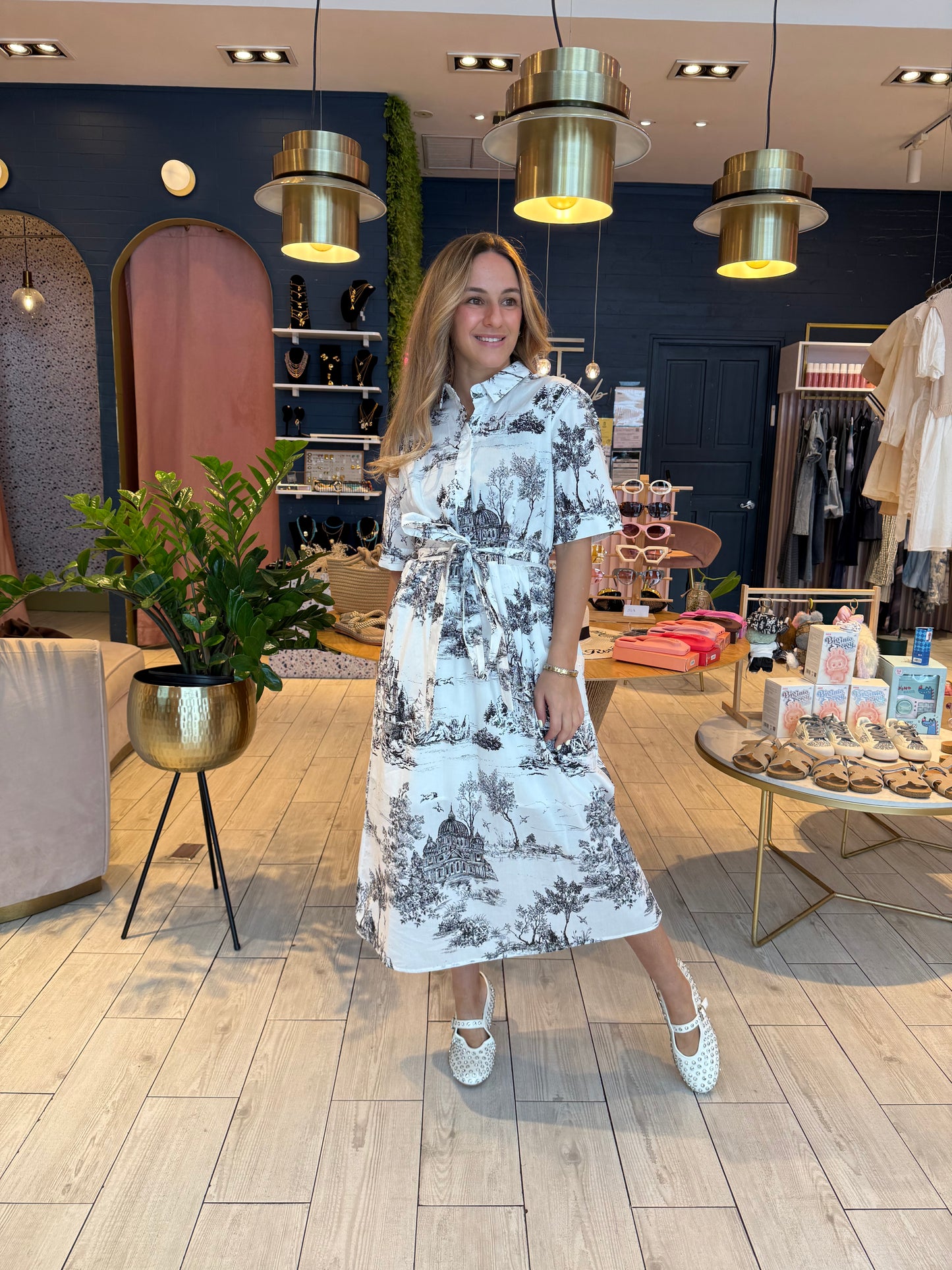 Black toile printed  midi dress