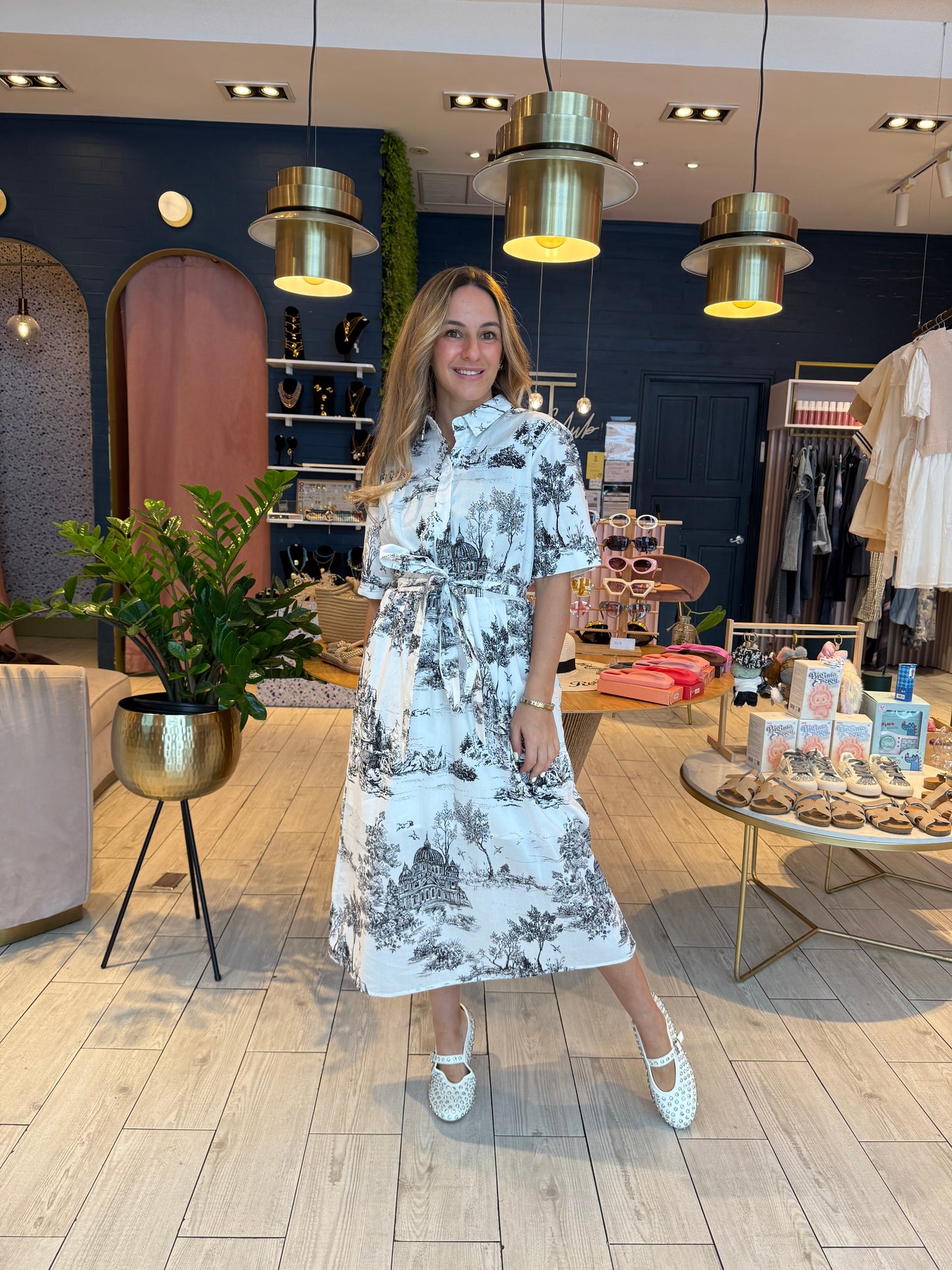 Black toile printed  midi dress