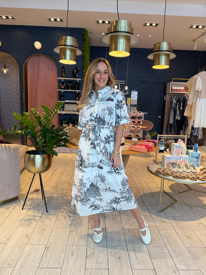 Black toile printed  midi dress