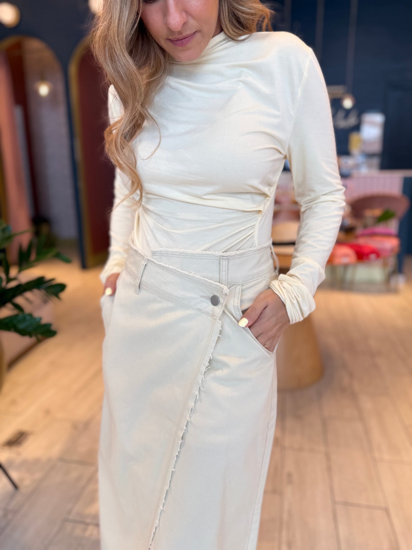 Beige Fringed Criss cross skirt
