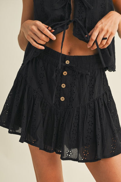 Black eyelet skort & top set