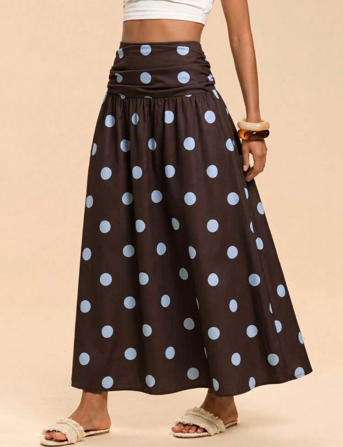 Brown & Blue polka dots skirt