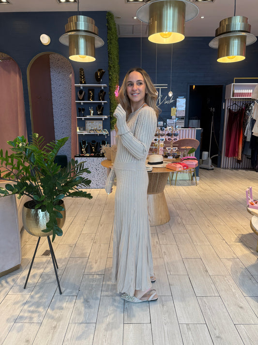 Nude rhinestones ribbed dress