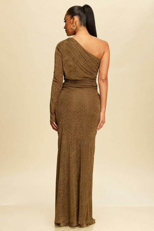 Olive velvet One shoulder Dress