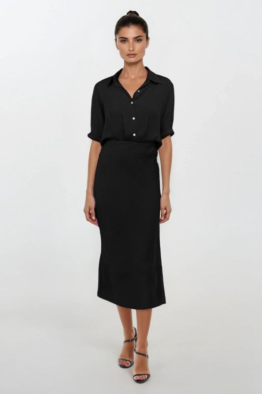Black silky midi Dress