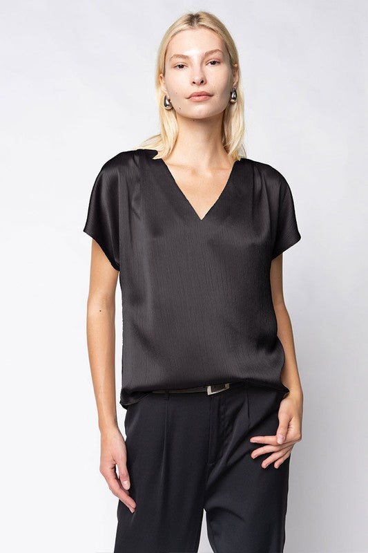 Black silky basic top