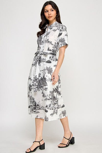 Black toile printed  midi dress