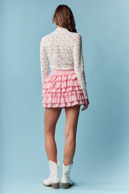 Pink ema ruffled skort