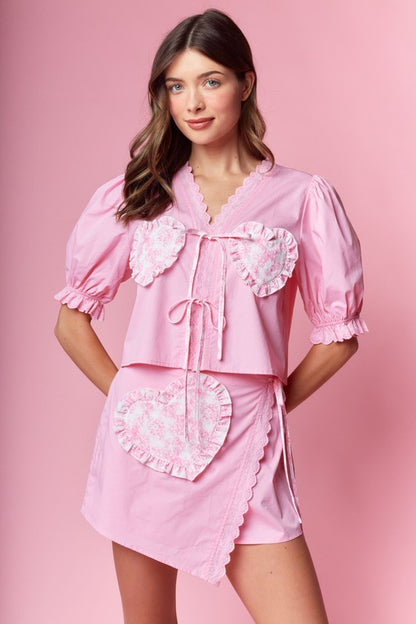 Pink Ema toile top & wrap skirt