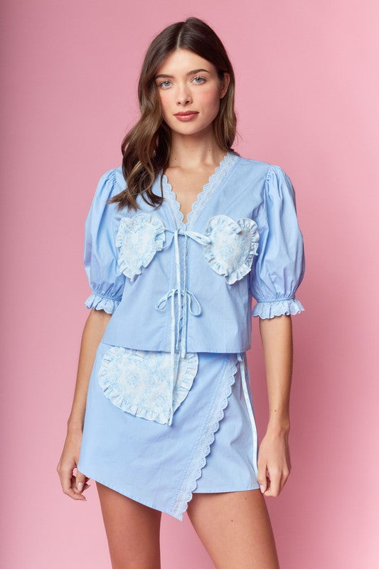 Light Blue toile Ema wrap skirt & top set