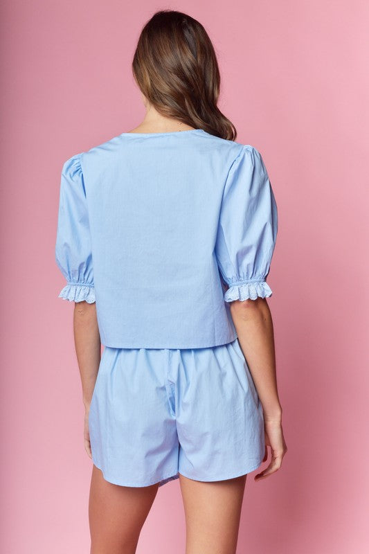 Light Blue toile Ema wrap skirt & top set