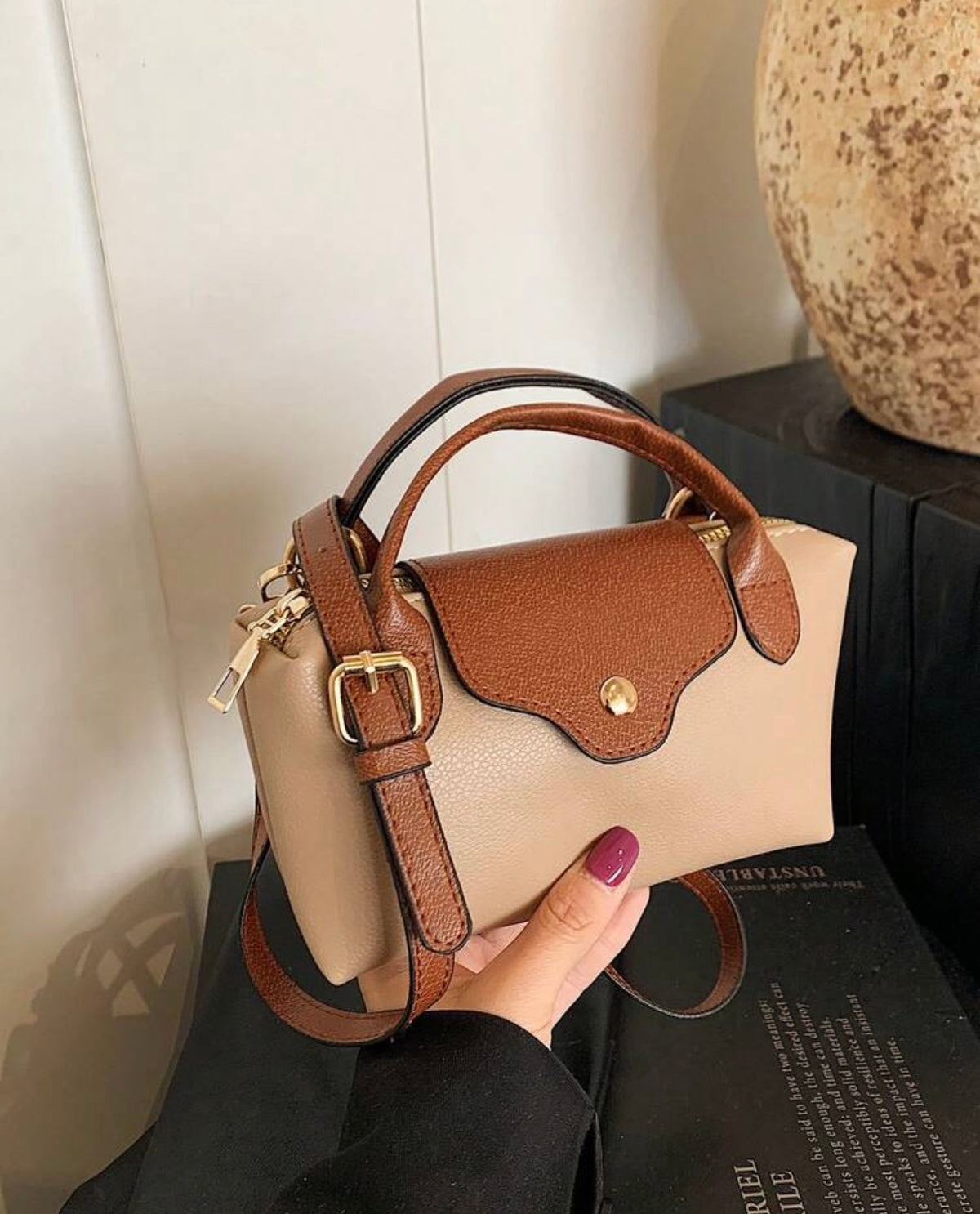 Taupe mini tote "Leather" Bag