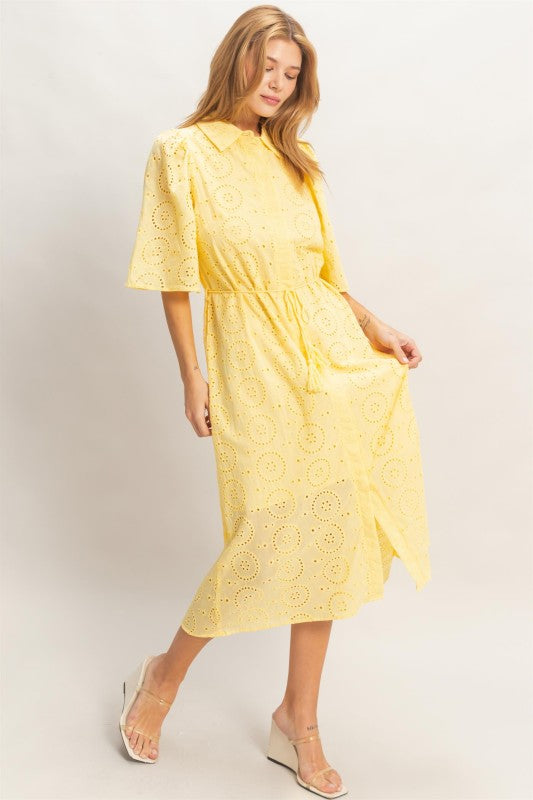 Butter yellow eyelet midi Dress 20 marzo