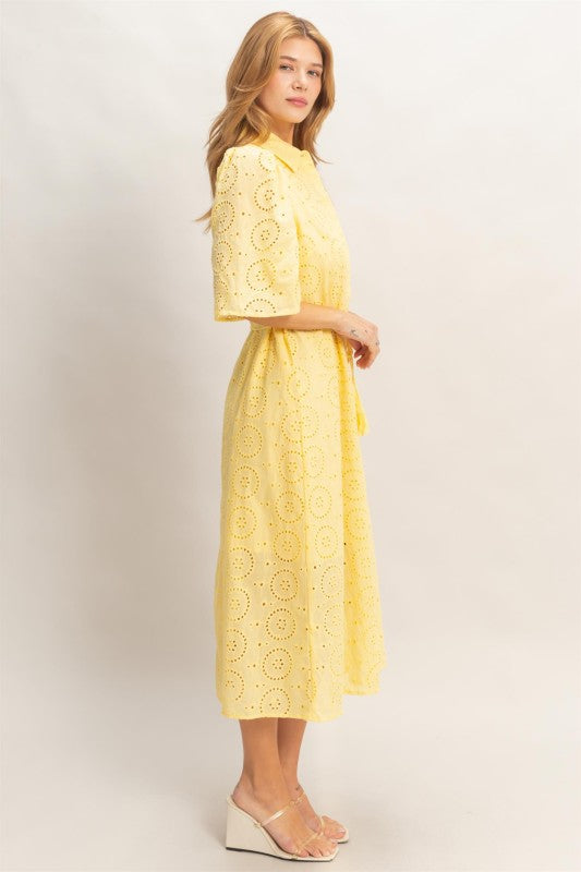 Butter yellow eyelet midi Dress 20 marzo