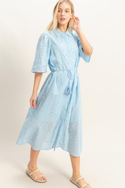 Light Blue eyelet midi Dress