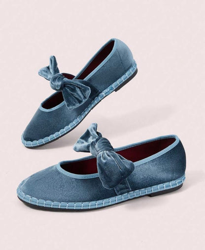 Blue velvet bow Flats