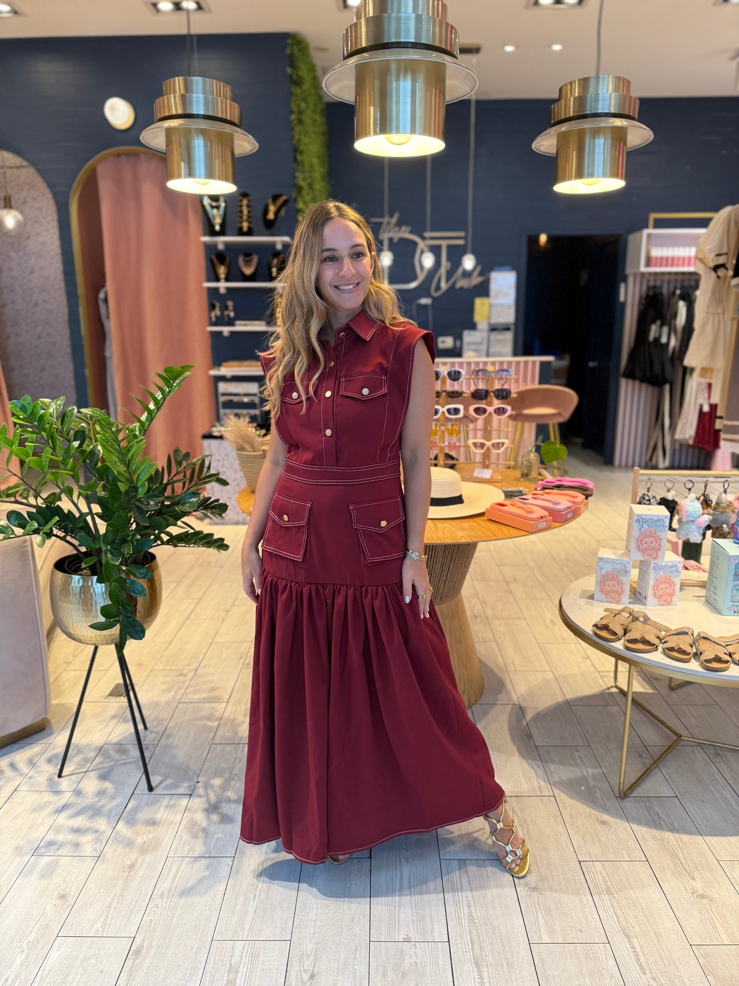 Burgundy  stiched Dress