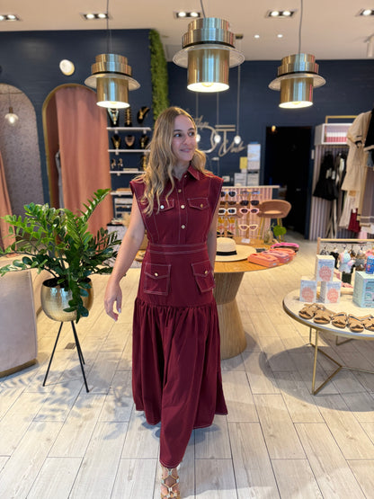 Burgundy  stiched Dress