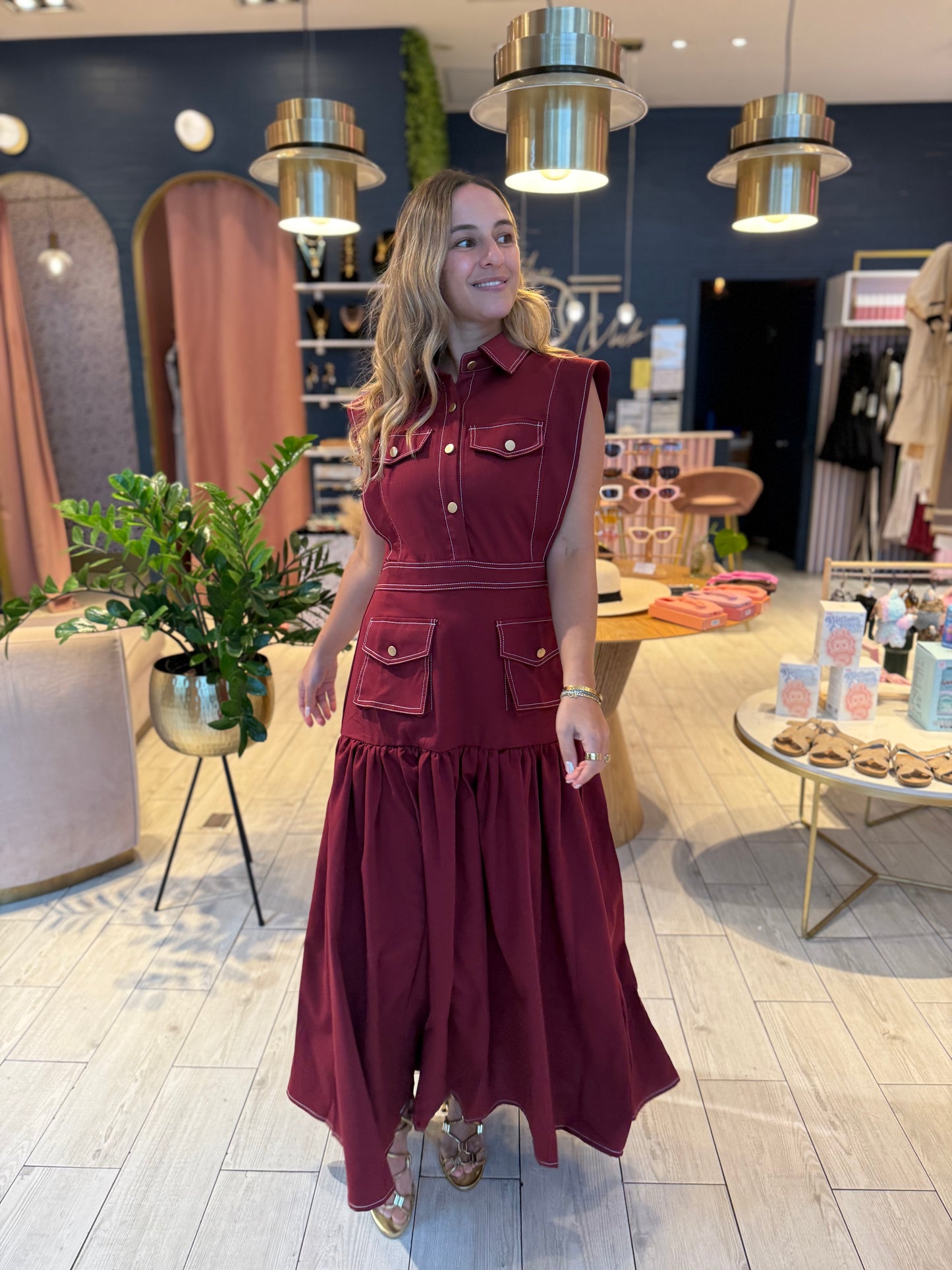 Burgundy  stiched Dress