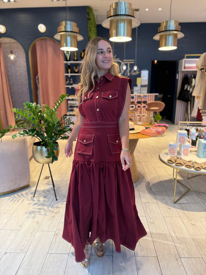 Burgundy  stiched Dress
