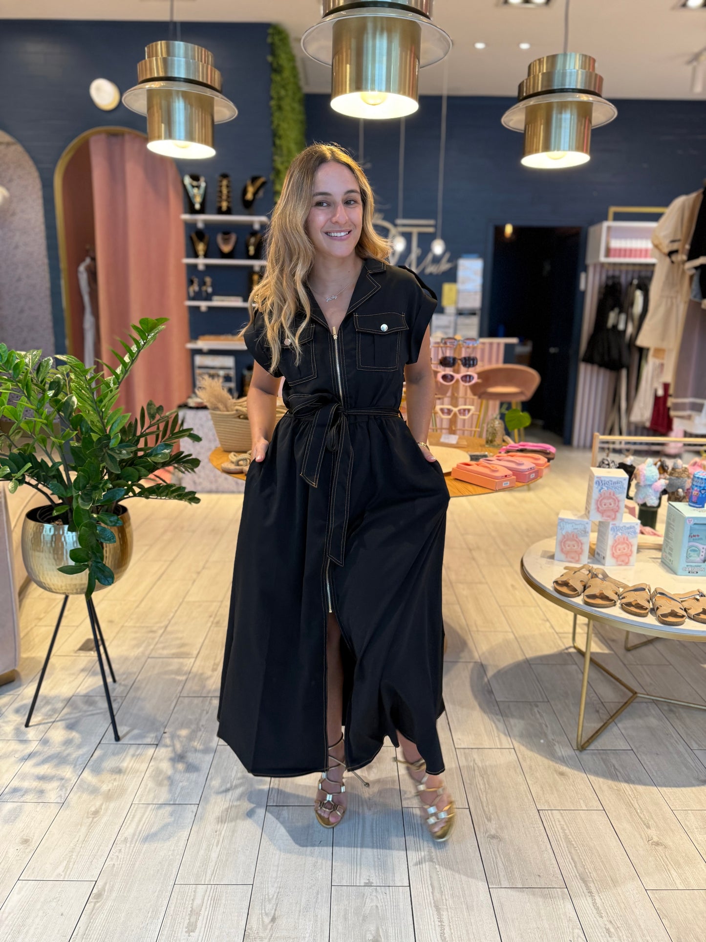 Black stiched zipper Dress
