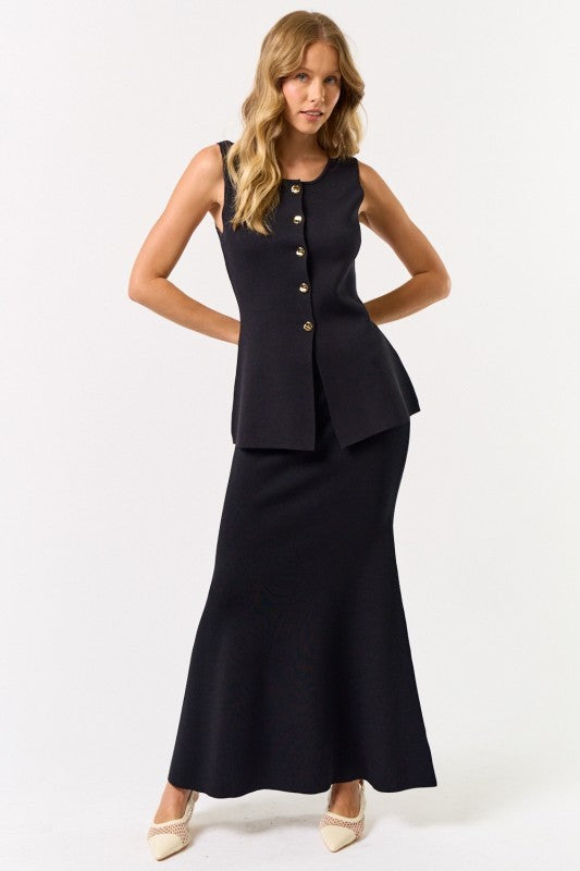 Black Knitted Skirt & Vest Set 30 julio