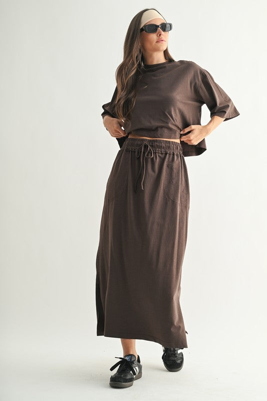 Coffee Tzniut skirt & top PIMA COTTON set de viaje