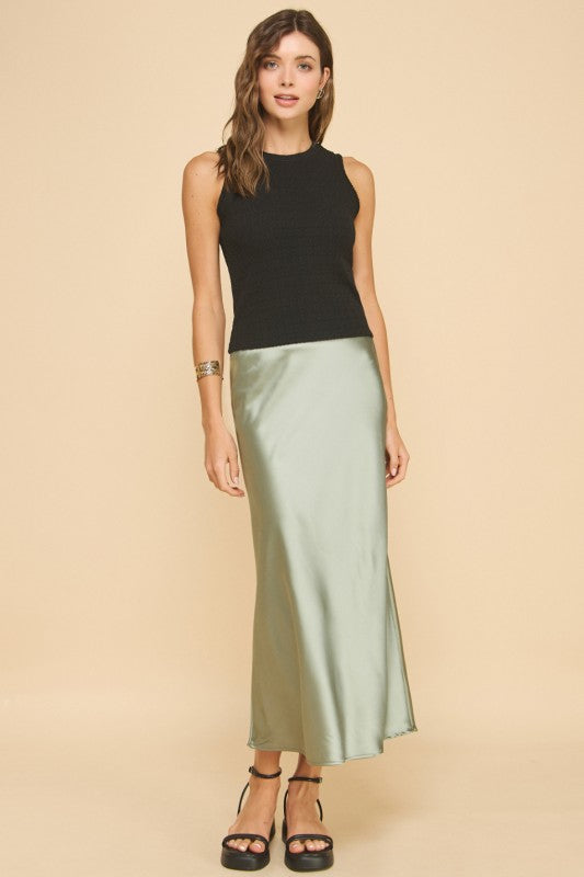 Sage Silky midi skirt
