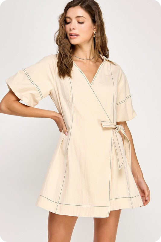 Nude stiched wrap dress