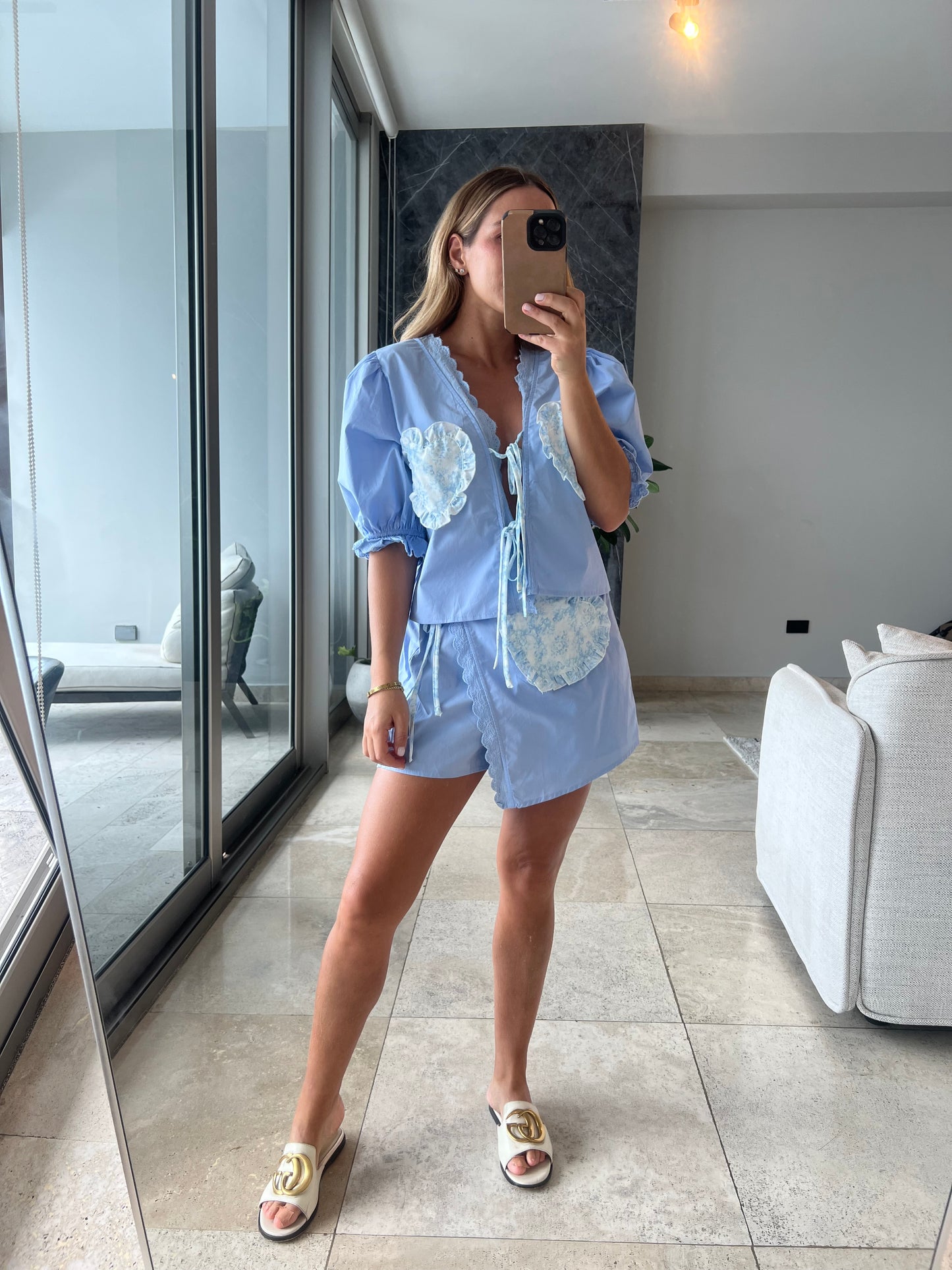 Light Blue toile Ema wrap skirt & top set