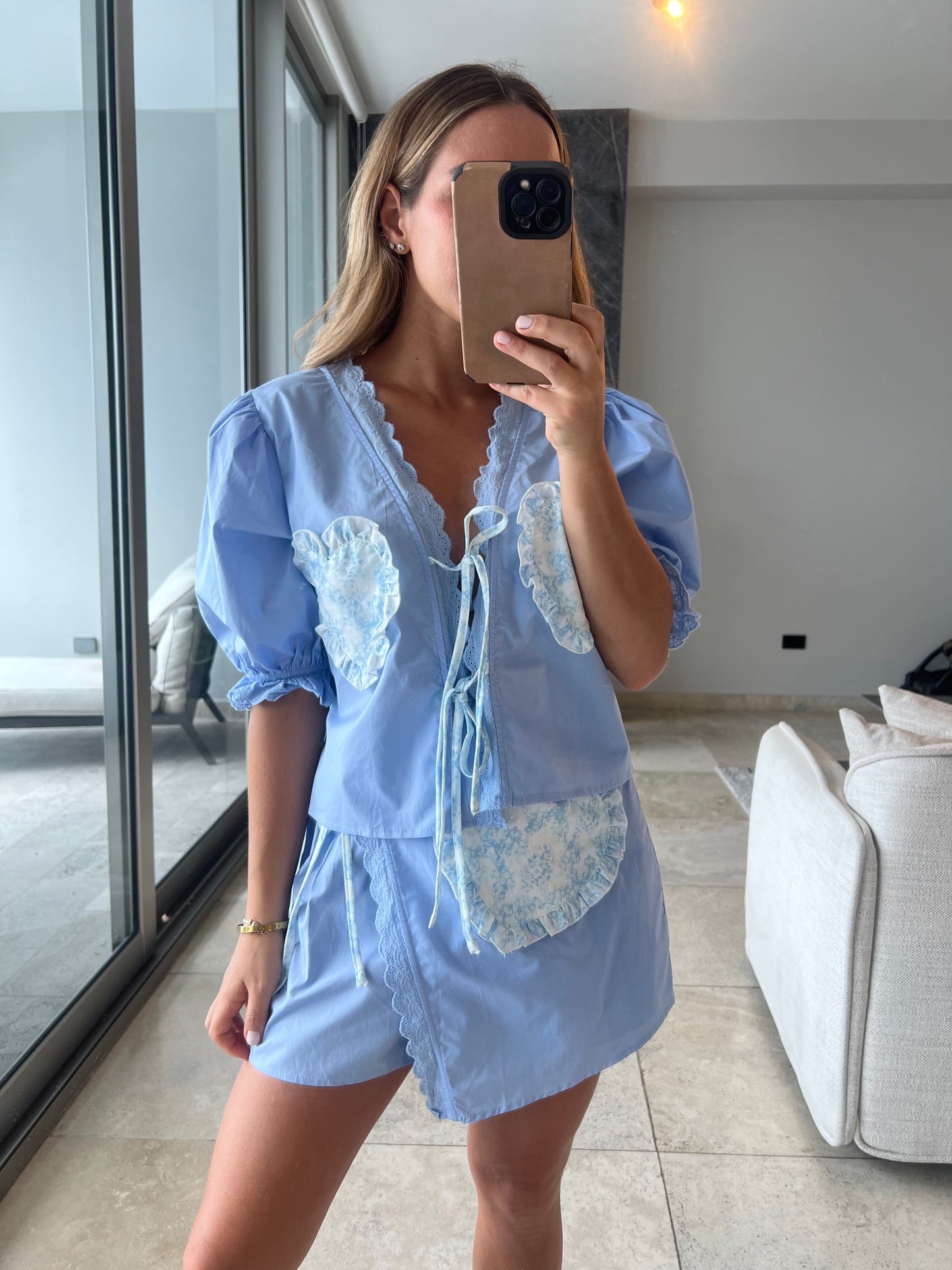 Light Blue toile Ema wrap skirt & top set
